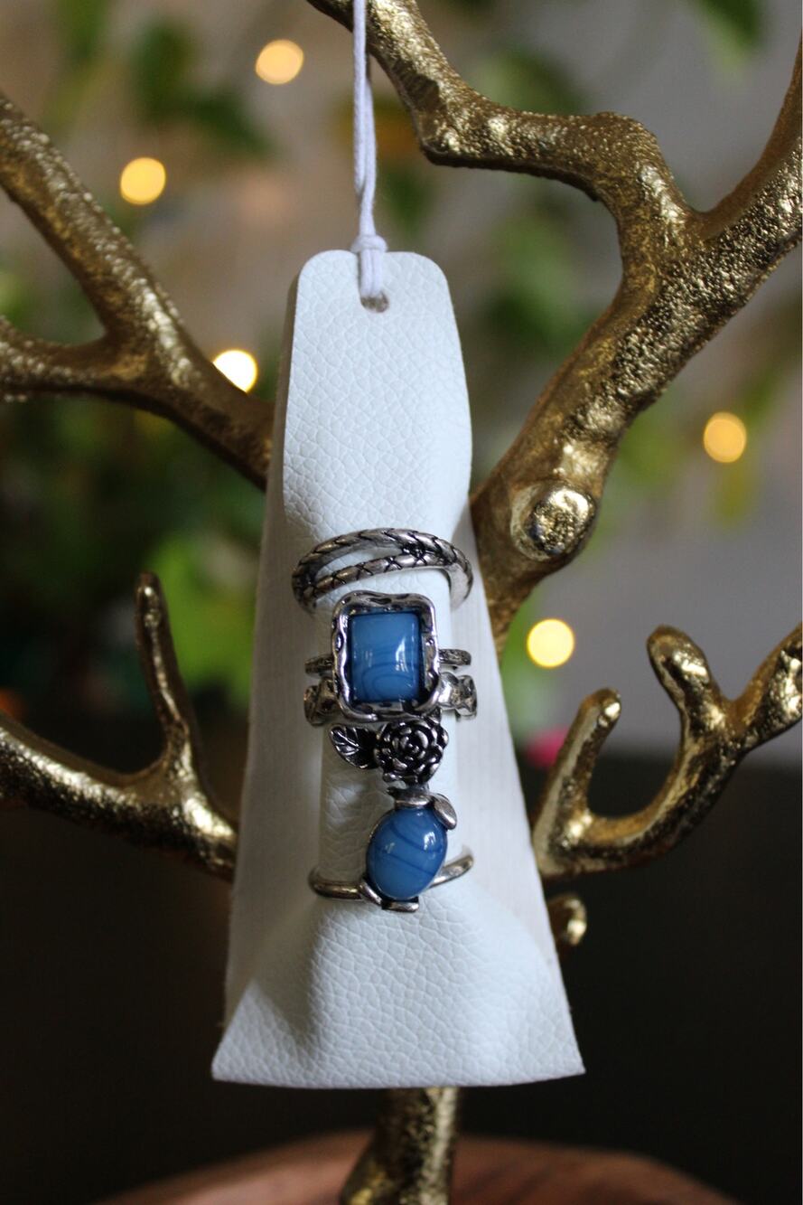 Free People Blue Stone Boho Ring Set NWT Size 7–8 Silver Tone